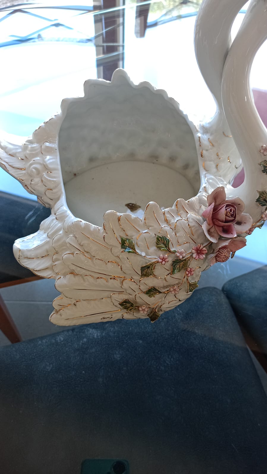 Cigno in ceramica porta pianta