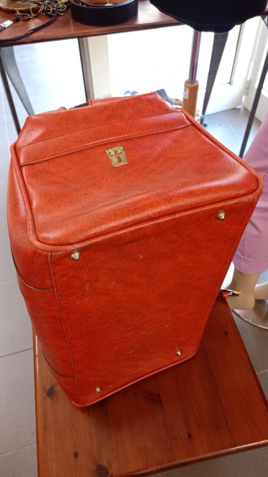 Borsone vintage in cuoio arancione