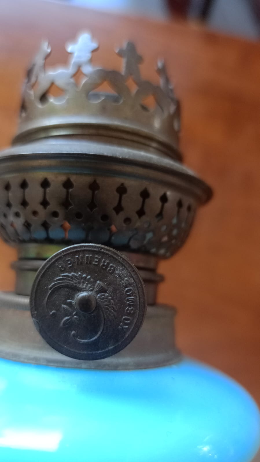 Lampada a olio in opalina turchese fine ‘800