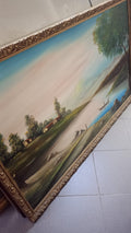 Dipinto a olio grande paesaggio sul lago