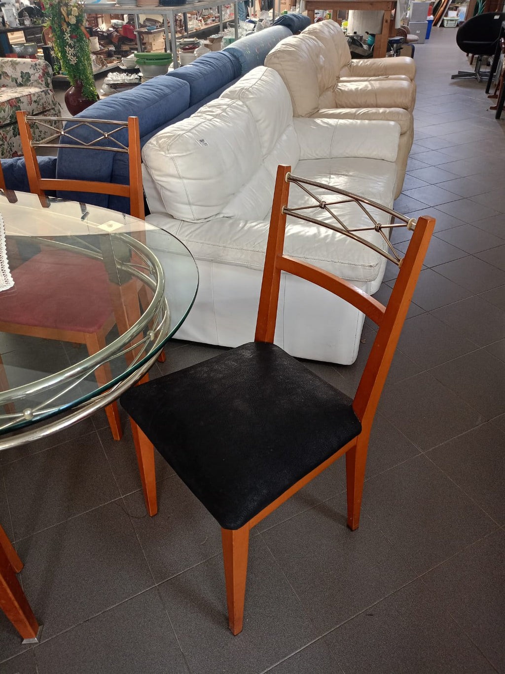 Tavolo design legno/acciaio/vetro + 6 sedie seduta pelle