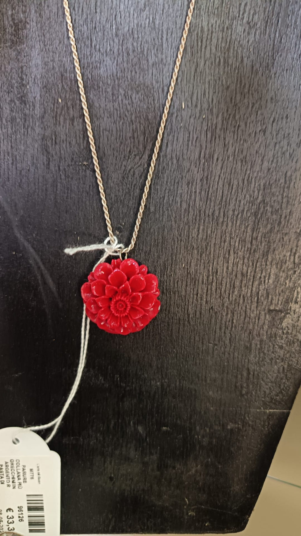 Parure collana + orecchini in argento e pasta di corallo