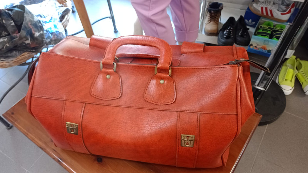 Borsone vintage in cuoio arancione