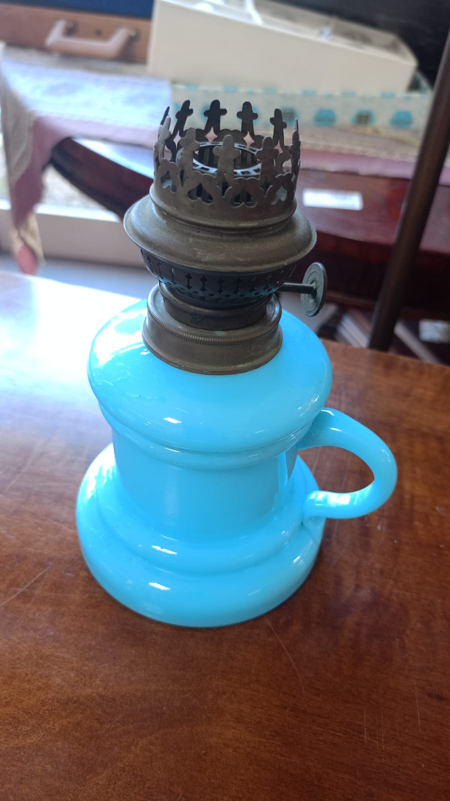 Lampada a olio in opalina turchese fine ‘800